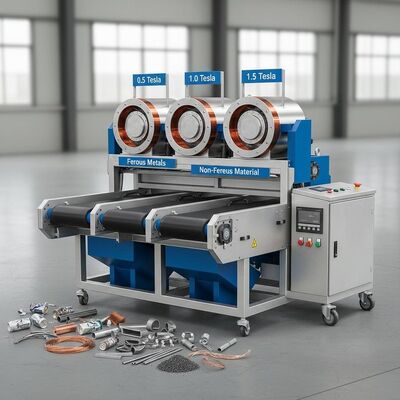 قوة المجال المغناطيسي 0.5 إلى 1.5 تسلا فاصل كهرومغناطيسي نظام آلي يضمن استخلاص المعادن الصناعية
